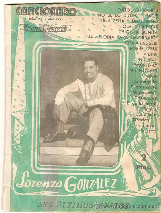Cat&aacute;logos de M&uacute;sica: 3158 - CANCIONERO EDITORIAL ALAS LORENZO GONZALEZ - N&ordm; 159-A&Ntilde;O XXXI