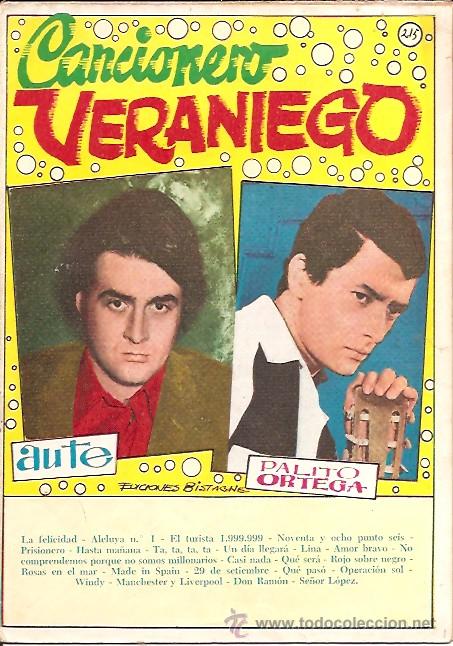 Catalogues de Musique: CANCIONERO VERANIEGO N&ordm; 215 EDICIONES BISTAGNE 1967 AUTE Y PALITO ORTEGA