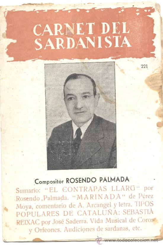 Cat&aacute;logos de M&uacute;sica: CARNET DEL SARDANISTA ROSEND PALMADA del 29 decembre al 5 gener 1950