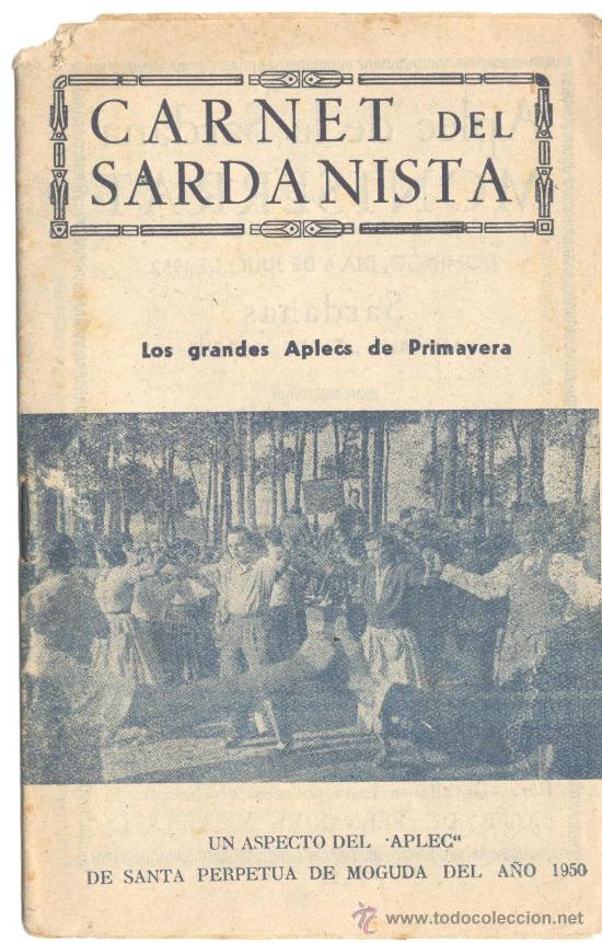 Cat&aacute;logos de M&uacute;sica: CARNET DEL SARDANISTA SANTA PERPETUA MOGUDA del 30 abril al 7 maig 1952