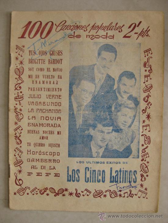 Cat&aacute;logos de m&uacute;sica: 1OO CANCIONES POPULARES DE MODA - LOS CINCO LATINOS