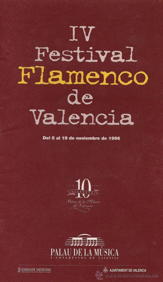 Catalogues de Musique: PROGRAMA FESTIVAL FLAMENCO - Palau de la M&uacute;sica de Valencia, 1996 - (MENESE, NI&Ntilde;A PASTORI...)