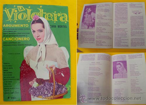 Catalogues de Musique: ARGUMENTO Y CANCIONES DE LA VIOLETERA. Interpretada por Sara Montiel. 1958