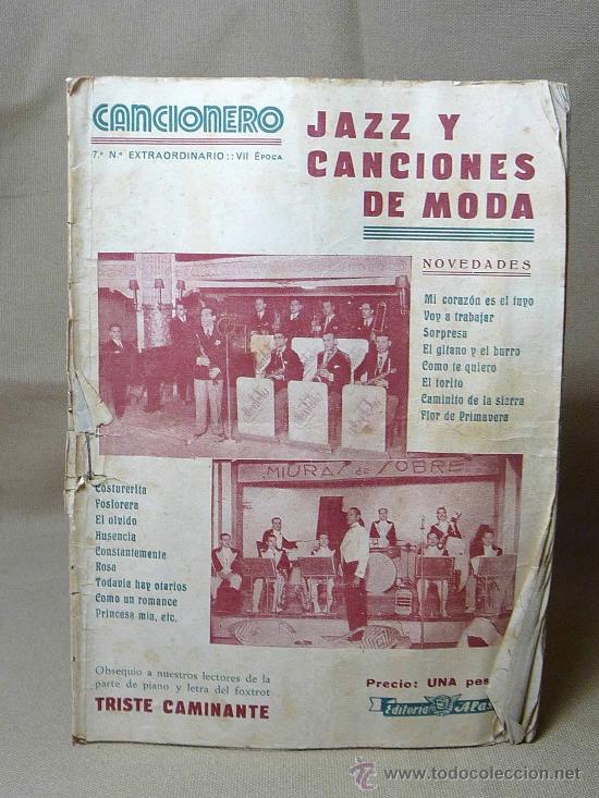 Cat&aacute;logos de M&uacute;sica: CANCIONERO, EDITORIAL ALAS, N&ordm; 7, MUSICA DE JAZZ Y CANCIONES DE MODA, DESGASTE DE USO