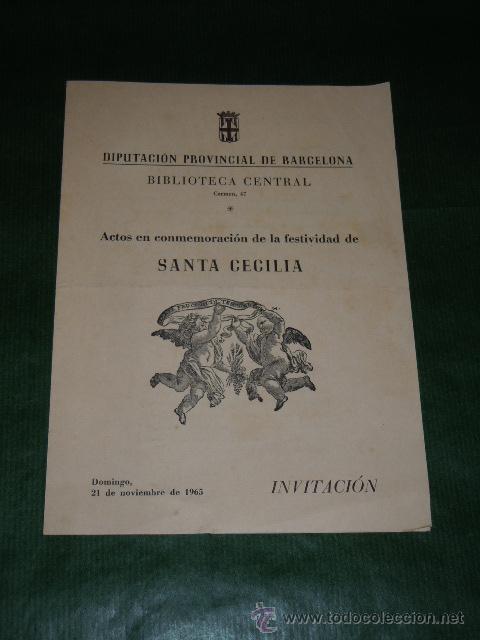 Catalogues de Musique: BIBLIOTECA CENTRAL - BARCELONA - ACTOS EN CONMEMORACION SANTA CECILIA 1965 - AMICS DELS CLASSICS