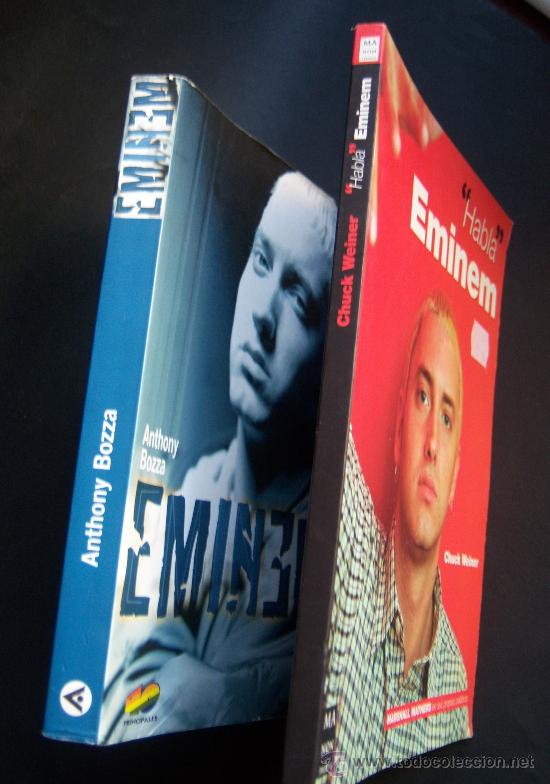 Cat&aacute;logos de m&uacute;sica: Eminem. Dos libros: Habla Eminem, de Chuck Weiner y Eminem, de Anthony Bozza.