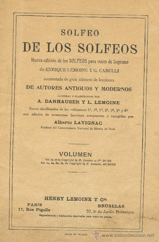 Cat&aacute;logos de m&uacute;sica: SOLFEO DE LOS SOLFEOS. EDITADO EN PARIS Y BRUSELAS. A&Ntilde;O 1910
