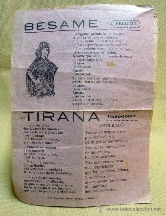 Cat&aacute;logos de M&uacute;sica: CANCIONERO, BESAME, TIRANA, GUITARRA  MIA, MI SUEGRA MURIO, AVELLANERA, EL SOLDADO CUMPLIDO