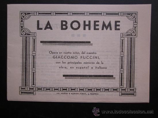 Cat&aacute;logos de m&uacute;sica: ANTIGUO PROGRAMA DE LA BOHEME - Foto 1
