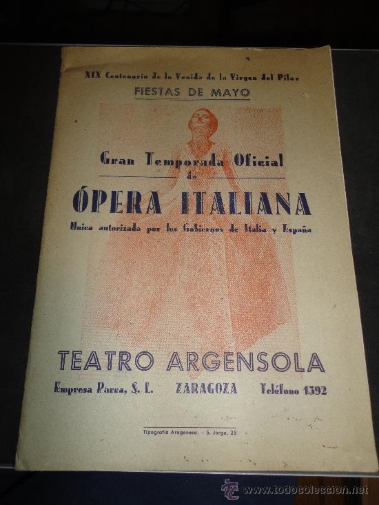 Cat&aacute;logos de M&uacute;sica: XIX CENTENARIO DE LA VENIDA DE LA VIRGEN DEL PILAR, GRAN TEMPORADA OFICIAL DE OPERA ITALIANA