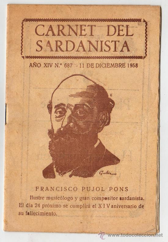 Cat&aacute;logos de M&uacute;sica: Carnet  Sardanista n&ordm; 687 1958 FRANCISCO PUJOL PONS