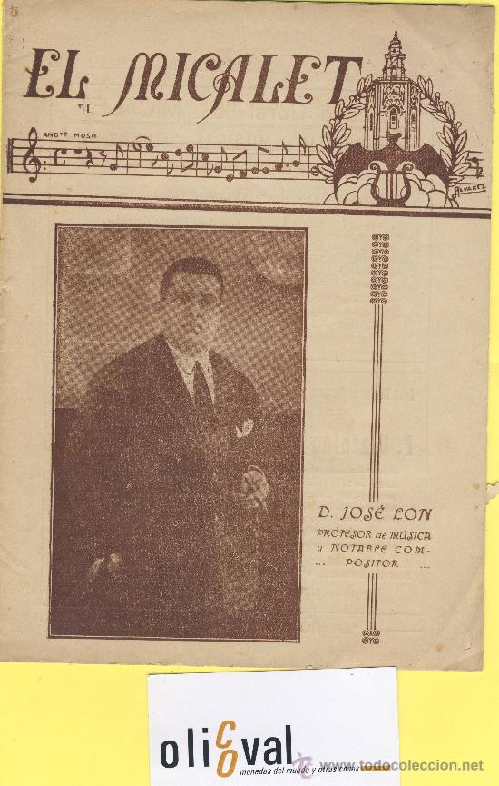 Cat&aacute;logos de m&uacute;sica: El micalet boletin de la sociedad coral  a&ntilde;o 1 n&ordm; 6 octubre 1928  Ver dorso papel bamb&uacute;