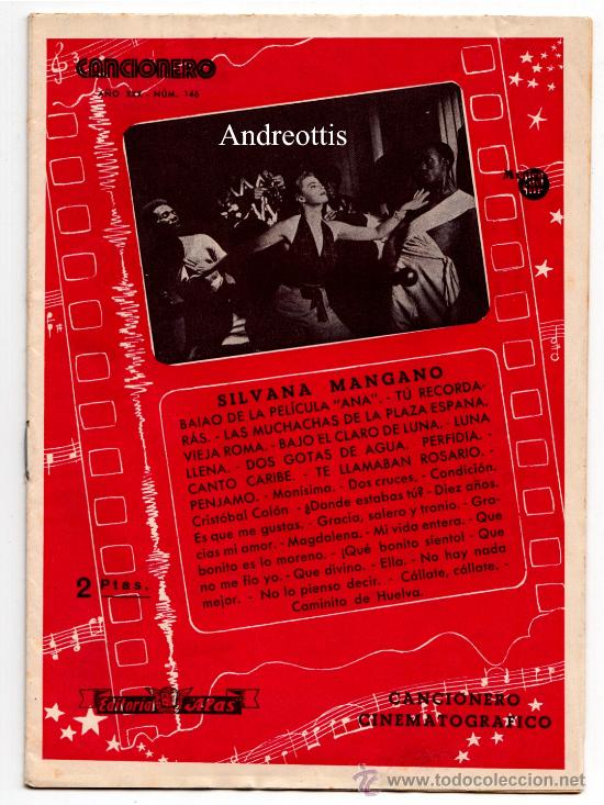 Cat&aacute;logos de m&uacute;sica: CANCIONERO CINEMATOGRAFICO: SILVANA MANGANO. N&ordm; EXTRAORDINARIO 146. EDIT: ALAS