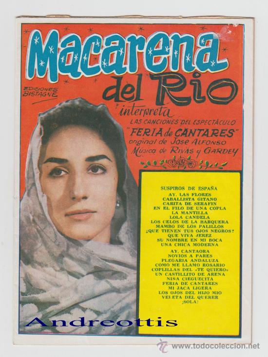 Catalogues de Musique: CANCIONERO  MACARENA DEL RIO  (FERIA DE CANTARES) N&ordm; 18 EDICIONES BISTAGNE 1962