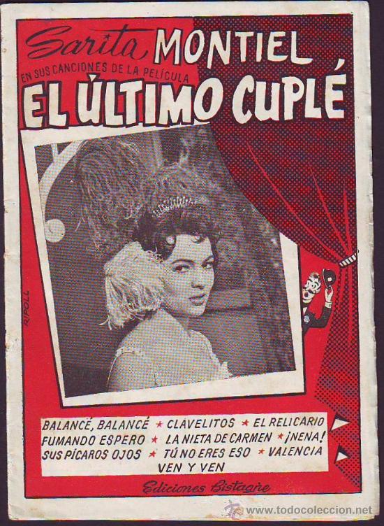 Cat&aacute;logos de M&uacute;sica: CANCIONERO EL &Uacute;LTIMO CUPL&Eacute; SARITA MONTIEL
