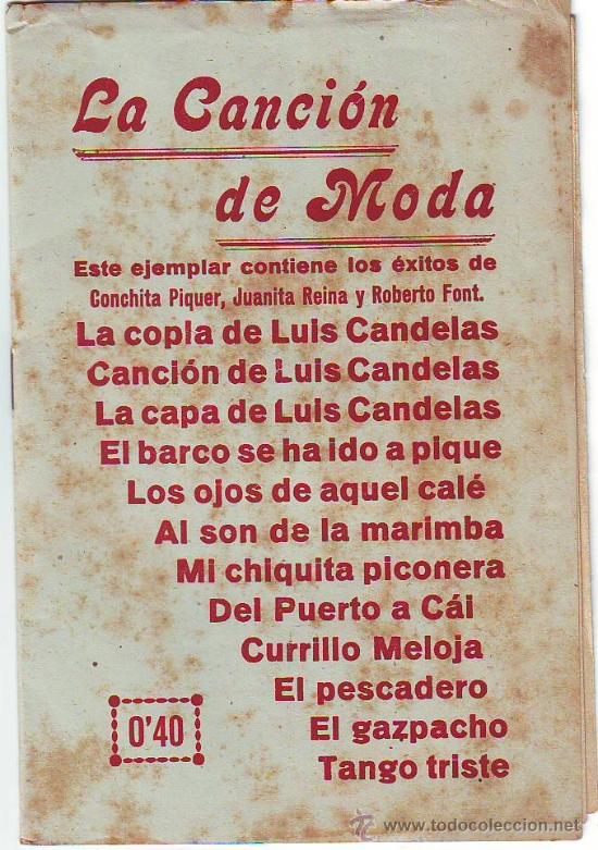 Cat&aacute;logos de M&uacute;sica: CANCIONERO LA CANCI&Oacute;N DE MODA