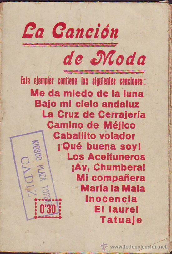 Cat&aacute;logos de M&uacute;sica: CANCIONERO LA CANCI&Oacute;N DE MODA