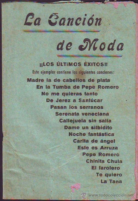 Cat&aacute;logos de M&uacute;sica: CANCIONERO LA CANCI&Oacute;N DE MODA