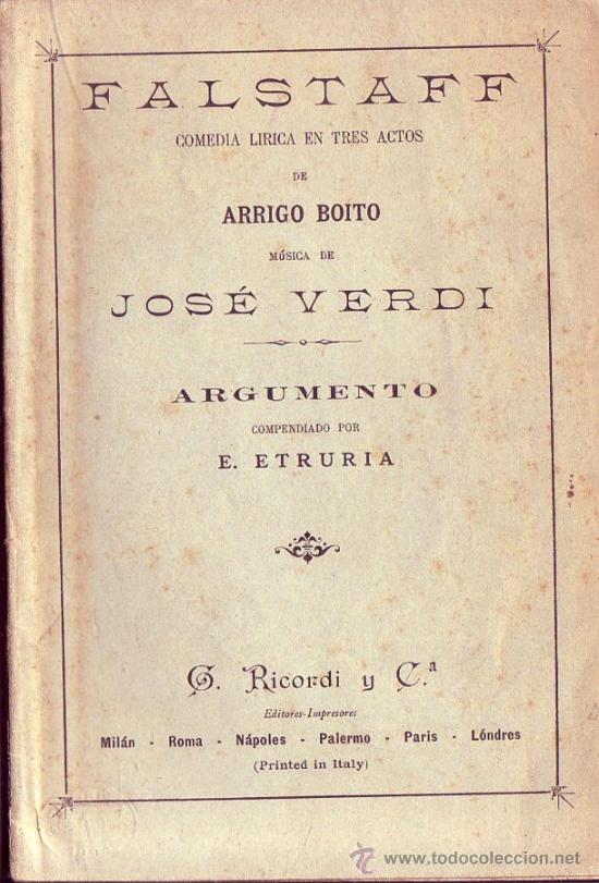 Catalogues de Musique: Falstaff: comedia lirica en tres actos.