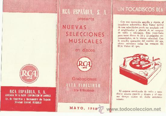Cat&aacute;logos de m&uacute;sica: CATALOGO RCA, MAYO 1958