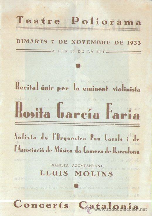 Cat&aacute;logos de m&uacute;sica: programa teatro Poliorama Barcelona, 1933. Rosita Garcia Faria