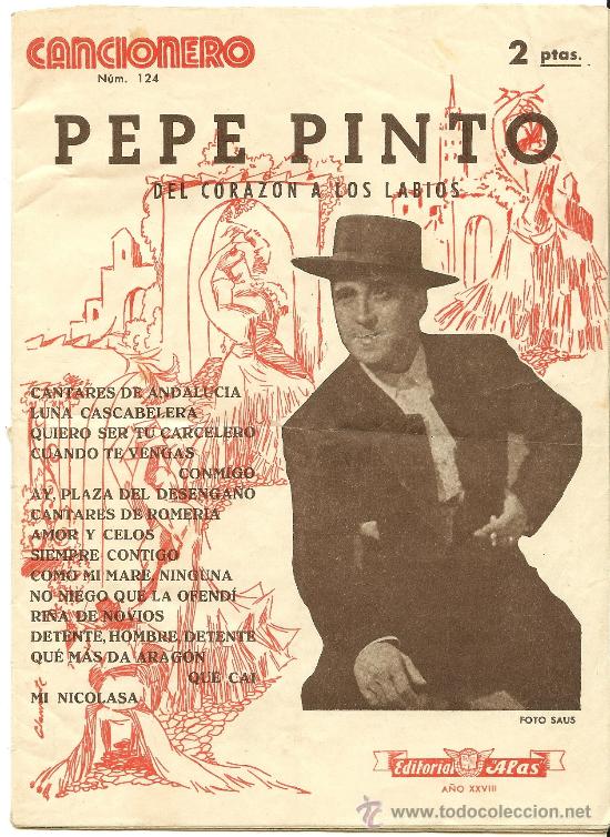 Cat&aacute;logos de m&uacute;sica: CANCIONERO - PEPE PINTO - DEL CORAZ&Oacute;N A LOS LABIOS - COMPA&Ntilde;&Iacute;A ARTE L&Iacute;RICO ANDALUZ - 1928