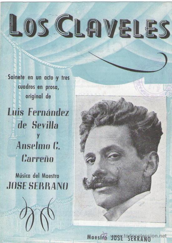Catalogues de Musique: Folleto del sainete Los claveles, maesto Jose Serrano