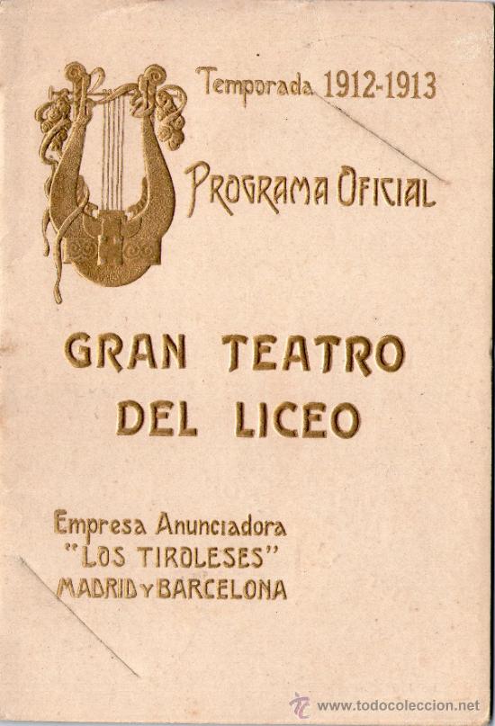 Catalogues de Musique: Programa Gran Teatre del Liceu, temporada 1912-13.