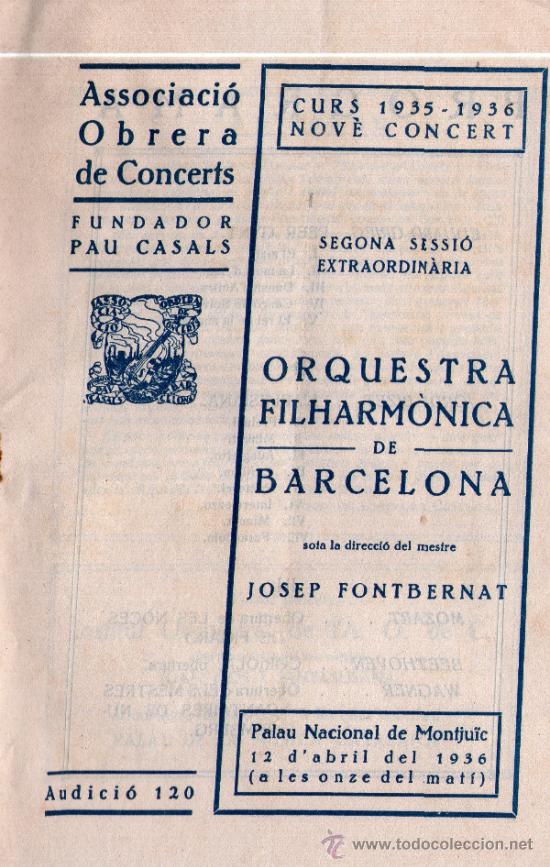 Catalogues de Musique: Curs 1935-1936 2&ordf; sessi&oacute; Orquestra filharmonica de Barcelona. 1936