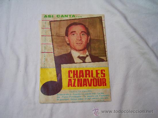 Catalogues de Musique: ASI CANTA...CHARLES AZNAVOUR. CANTA EN ESPA&Ntilde;OL. EDITORIAL ALAS