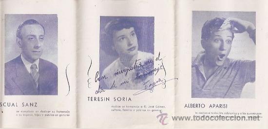 Catalogues de Musique: Valencia: programa de espect&aacute;culos. Alberto Aparisi, Pascual Sanz, Teres&iacute;n Soria