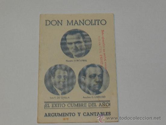 Musikkataloge: (M-ALB2) CANCIONERO DON MANOLITO - MESTRO SOROZABAL, LUIS F DE SEVILLA - C CARRE&Ntilde;O