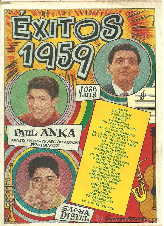 Catalogues de Musique: CANCIONERO PAUL ANKA JOSE LUIS SACHA DISTEL A&Ntilde;O 1960 @ COMO NUEVO