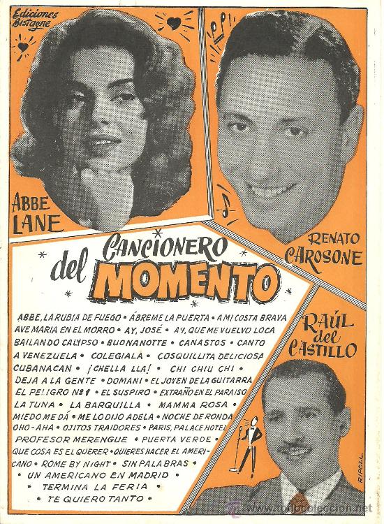 Catalogues de Musique: CANCIONERO  ABBE LANE  RENATO CAROSONE  RAUL DEL CASTILLO  @ COMO NUEVO