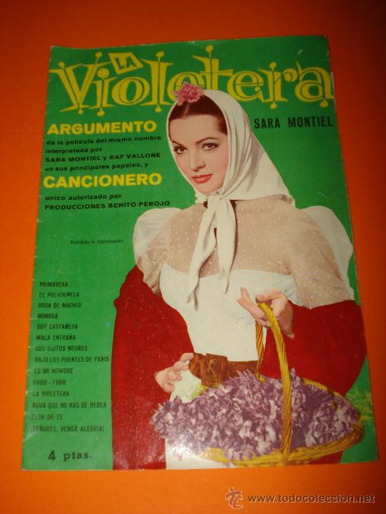 Catalogues de Musique: Argumento y Canciones de LA VIOLETERA con SARA MONTIEL de Edit. FHER  a&ntilde;o 1958.