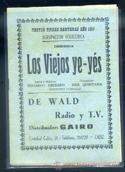 Cat&aacute;logos de M&uacute;sica: CARNAVAL DE CADIZ 1967. CHIRIGOTA LOS VIEJOS YE-YES   A-C-1081