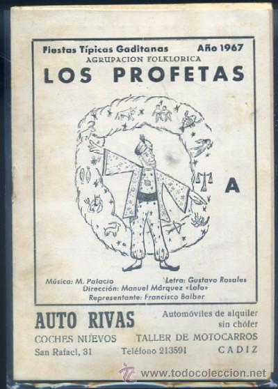 Cat&aacute;logos de M&uacute;sica: CARNAVAL DE CADIZ 1967. COMPARSA LOS PROFETAS. 2 LIBRETOS  A-C-1115