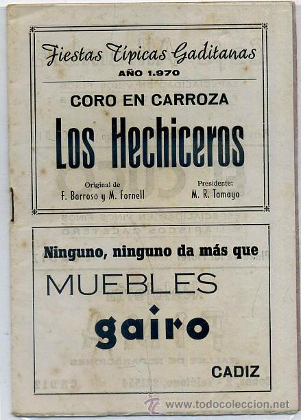 Catalogues de Musique: LOS HECHICEROS. AGRUPACI&Oacute;N TIPICA GADITANA, CORO EN CARROZA A&Ntilde;O 1970 A-C-1159,2