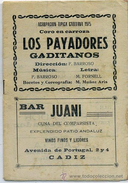 Catalogues de Musique: LOS PAYADORES GADITANOS AGRUPACI&Oacute;N TIPICA GADITANA CORO EN CARROZA A&Ntilde;O 1975 - A-C-1162 ,2