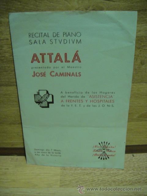 Cat&aacute;logos de M&uacute;sica: concierto de piano de attala soares  a beneficio de los hogares del herido - a&ntilde;o 1939