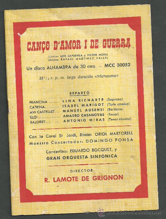 Cat&aacute;logos de M&uacute;sica: CAN&Ccedil;O D'AMOR I DE GUERRA EDUARDO BOCQUET R LAMOTE DE GRIGNON