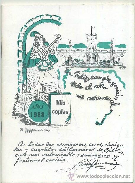 Cat&aacute;logos de M&uacute;sica: CARNAVAL DE CADIZ 1988. MIS COPLAS    A-C-1302