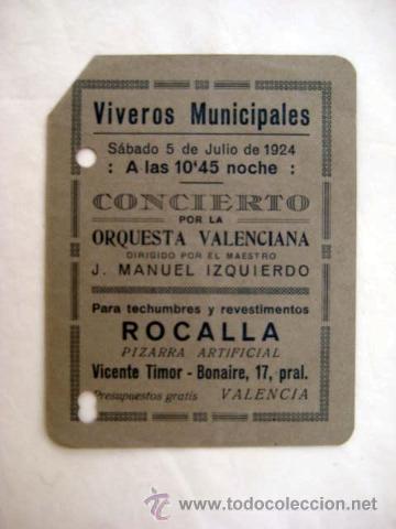 Cat&aacute;logos de M&uacute;sica: Programa : ORQUESTA VALENCIANA. Viveros Municipales. 1924. Valencia. J.MANUEL IZQUIERDO (Director)