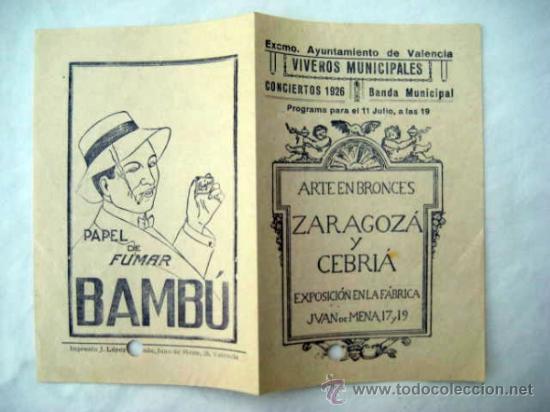 Cat&aacute;logos de M&uacute;sica: Programa : CONCIERTOS 1926, BANDA MUNICIPAL. VIVEROS.Valencia