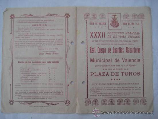 Cat&aacute;logos de M&uacute;sica: Programa : XXXII Concurso Regional de Bandas Civiles. Plaza de Toros Valencia. 1924
