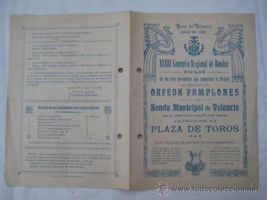 Cat&aacute;logos de M&uacute;sica: Programa : XXXIII Concurso Regional de Bandas Civiles. Plaza de Toros Valencia. 1925