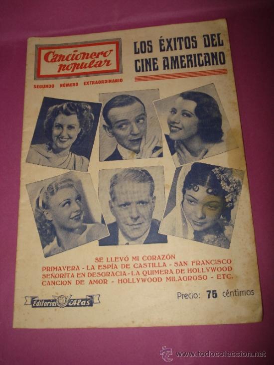 Cat&aacute;logos de M&uacute;sica: Antiguo Librito Cancionero Popular ** LOS EXITOS DEL CINE AMERICANO **  A&ntilde;o 1950s.