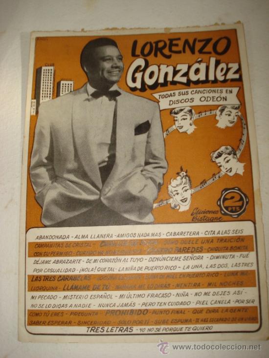 Cat&aacute;logos de m&uacute;sica: Antiguo Cancionero * LORENZO GONZALEZ *  . A&ntilde;o 1950s.