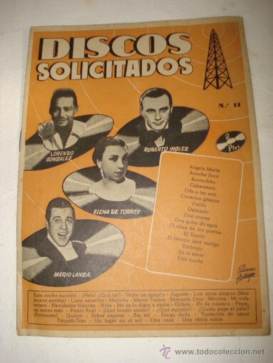 Cat&aacute;logos de M&uacute;sica: Antiguo Cancionero * DISCOS SOLICITADOS* con ELENA DE TORRES ,MARIO LANZA ,ROBERTO INGLEZ 1950s.