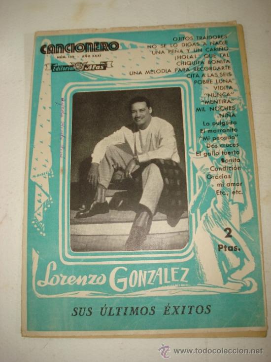 Cat&aacute;logos de M&uacute;sica: Antiguo Cancionero * SUS ULTIMOS EXITOS * con LORENZO GONZALEZ  . A&ntilde;o 1950s.